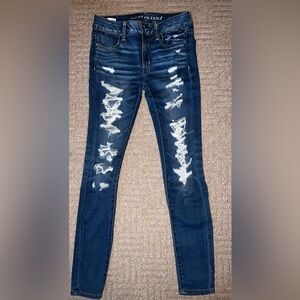 American Eagle Outfitters Dark Blue Distressed Skinny Jeans